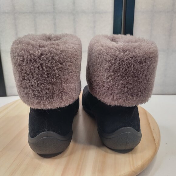 Abeo Zahra Suede Shearling Cuff Sheepskin Water Resistant Black Boots Women US 7 - Picture 6 of 12